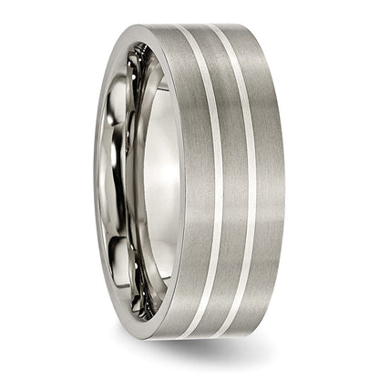 Titan/silver Bicolor Titan Gebürstet Sterlingsilber Einlage 8mm Flach Ring