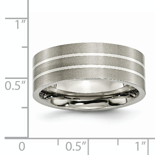 Titan/silver Bicolor Titan Gebürstet Sterlingsilber Einlage 8mm Flach Ring
