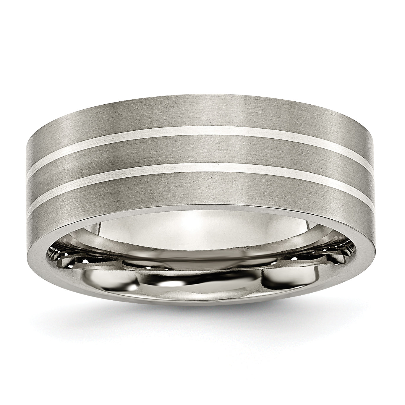 Titan/silver Bicolor Titan Gebürstet Sterlingsilber Einlage 8mm Flach Ring