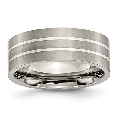 Titan/silver Bicolor Titan Gebürstet Sterlingsilber Einlage 8mm Flach Ring