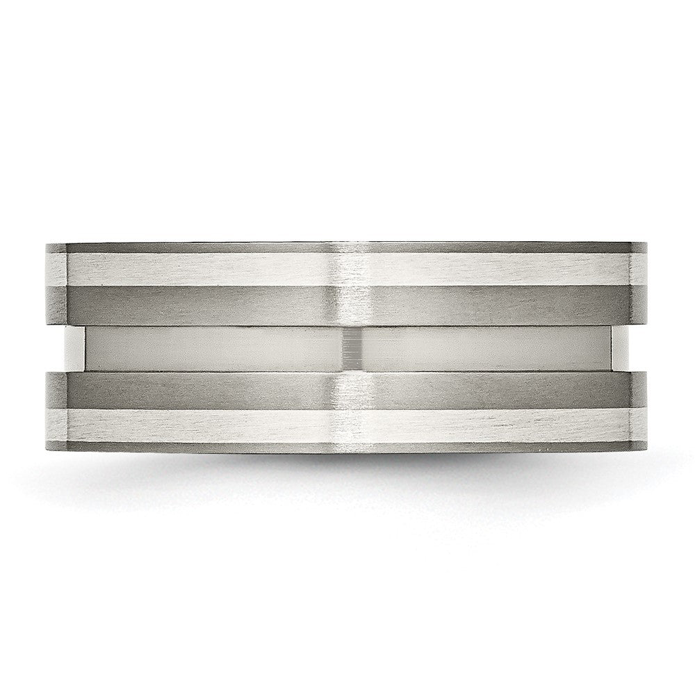 Titan/silver Bicolor Titan Gebürstet Sterlingsilber Einlage 8mm Gerillt Ring