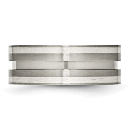 Titan/silver Bicolor Titan Gebürstet Sterlingsilber Einlage 8mm Gerillt Ring