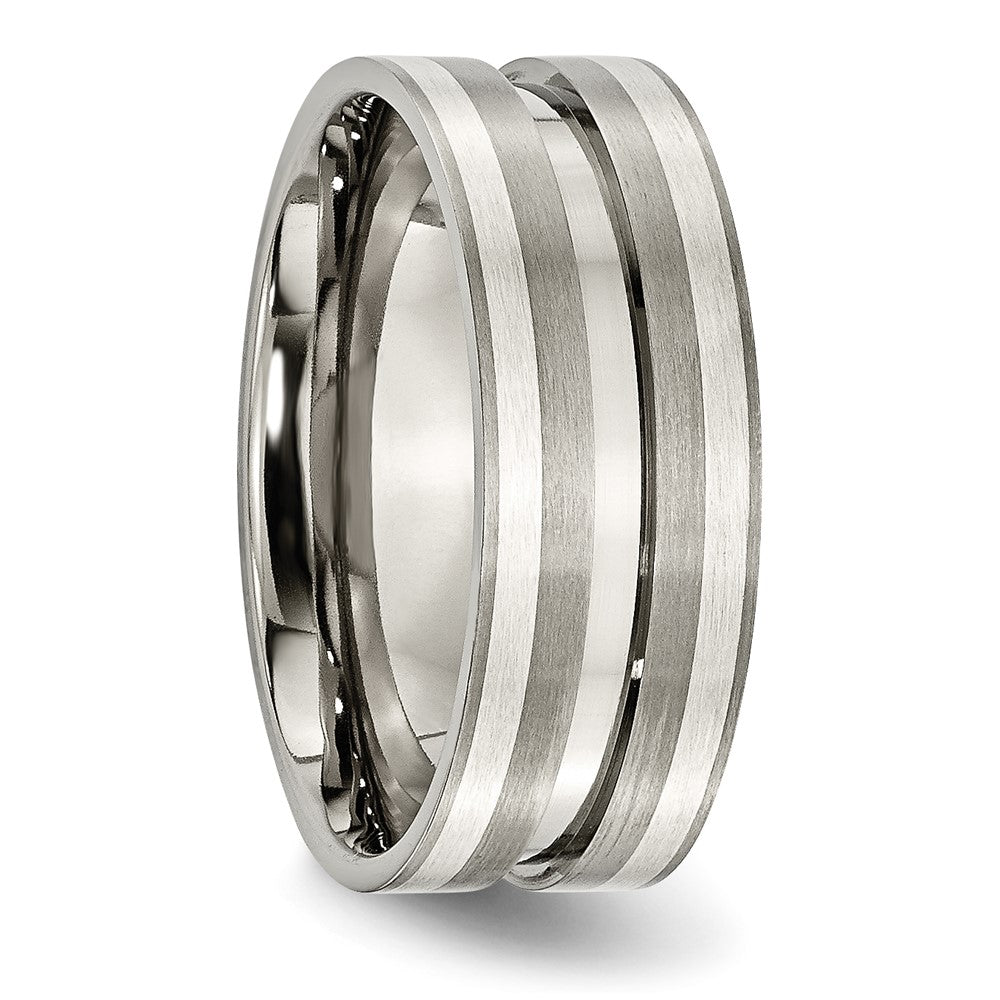 Titan/silver Bicolor Titan Gebürstet Sterlingsilber Einlage 8mm Gerillt Ring