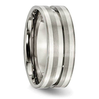 Titan/silver Bicolor Titan Gebürstet Sterlingsilber Einlage 8mm Gerillt Ring