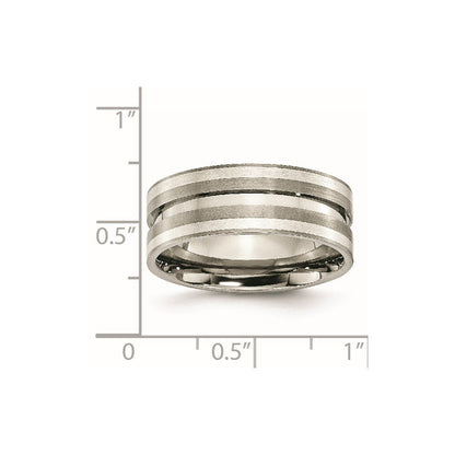 Titan/silver Bicolor Titan Gebürstet Sterlingsilber Einlage 8mm Gerillt Ring