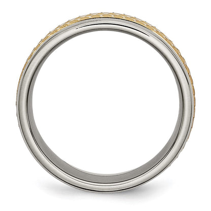 Titan 8mm Gelb Ip Beschichtet Ridged Kante Fantasie Gebürstet Ring (size 8 Nur)