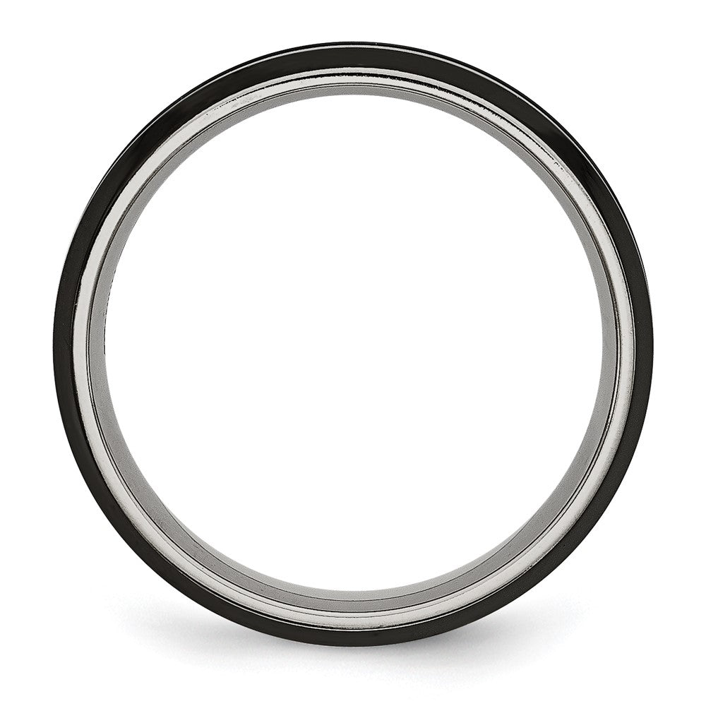 Titan Abgeschrägt Kante 6mm Schwarz Ip Beschichtet Satiniert/polished Ring (size 6 Nur)