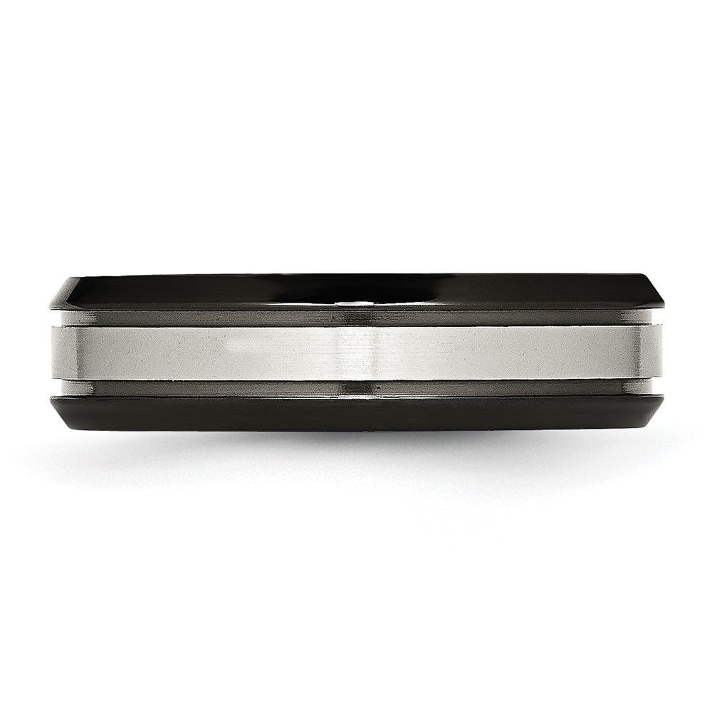 Titan Abgeschrägt Kante 6mm Schwarz Ip Beschichtet Satiniert/polished Ring (size 6 Nur)