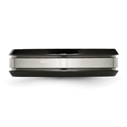 Titan Abgeschrägt Kante 6mm Schwarz Ip Beschichtet Satiniert/polished Ring (size 6 Nur)
