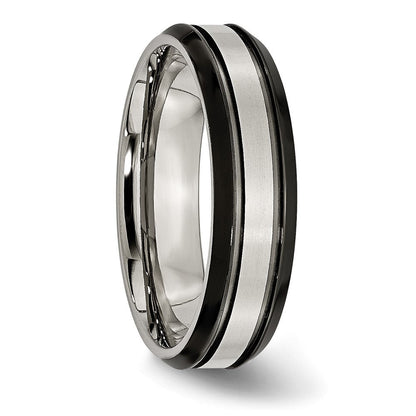 Titan Abgeschrägt Kante 6mm Schwarz Ip Beschichtet Satiniert/polished Ring (size 6 Nur)