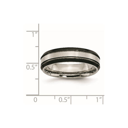 Titan Abgeschrägt Kante 6mm Schwarz Ip Beschichtet Satiniert/polished Ring (size 6 Nur)