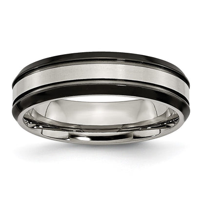 Titan Abgeschrägt Kante 6mm Schwarz Ip Beschichtet Satiniert/polished Ring (size 6 Nur)