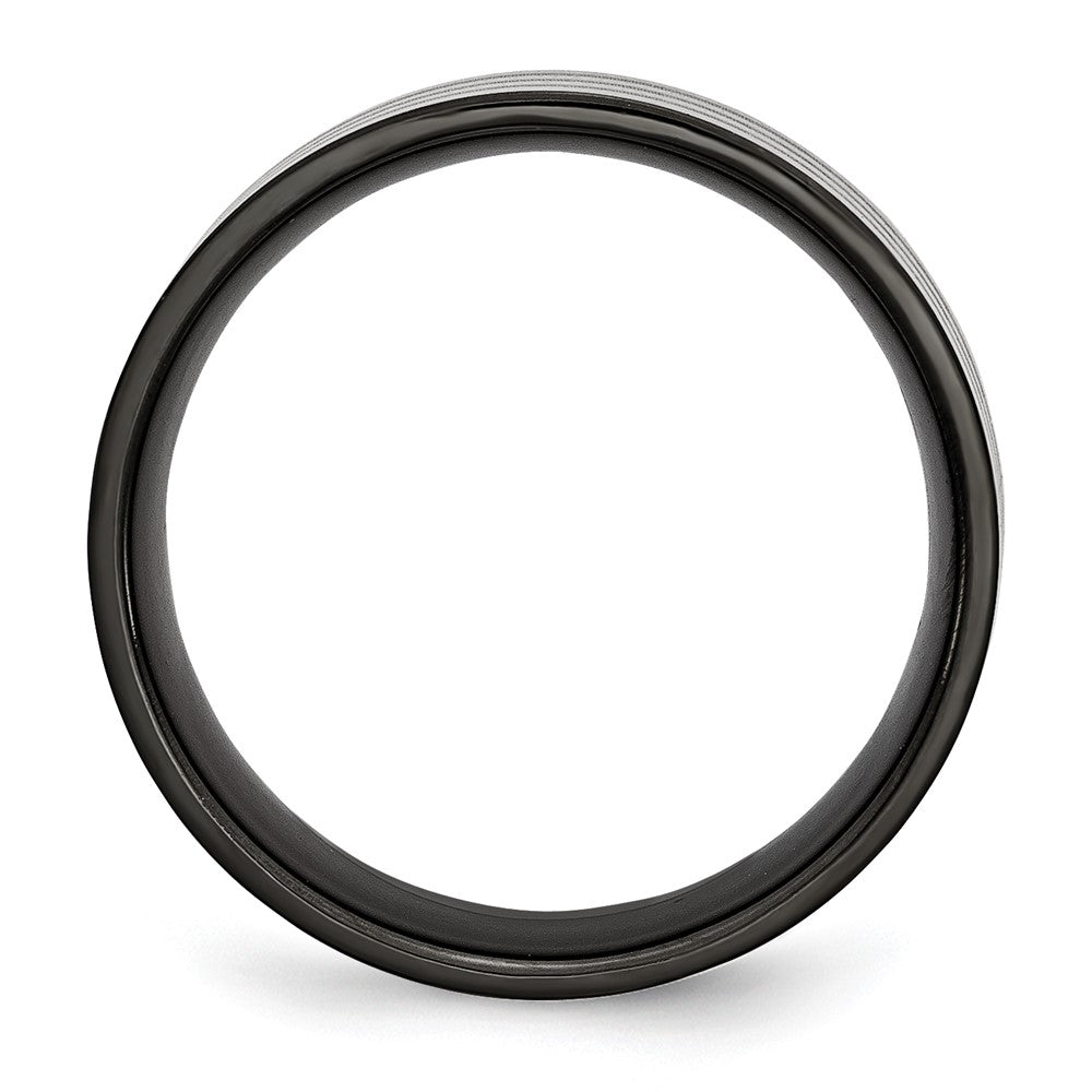 Titan Poliert 8mm Schwarz Ip Beschichtet Satiniert Stripes Ring