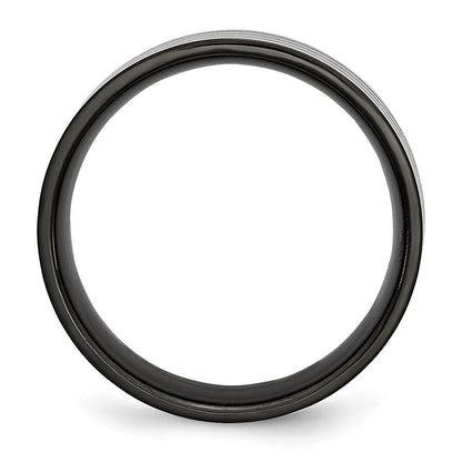 Titan Poliert 8mm Schwarz Ip Beschichtet Satiniert Stripes Ring