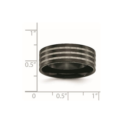 Titan Poliert 8mm Schwarz Ip Beschichtet Satiniert Stripes Ring