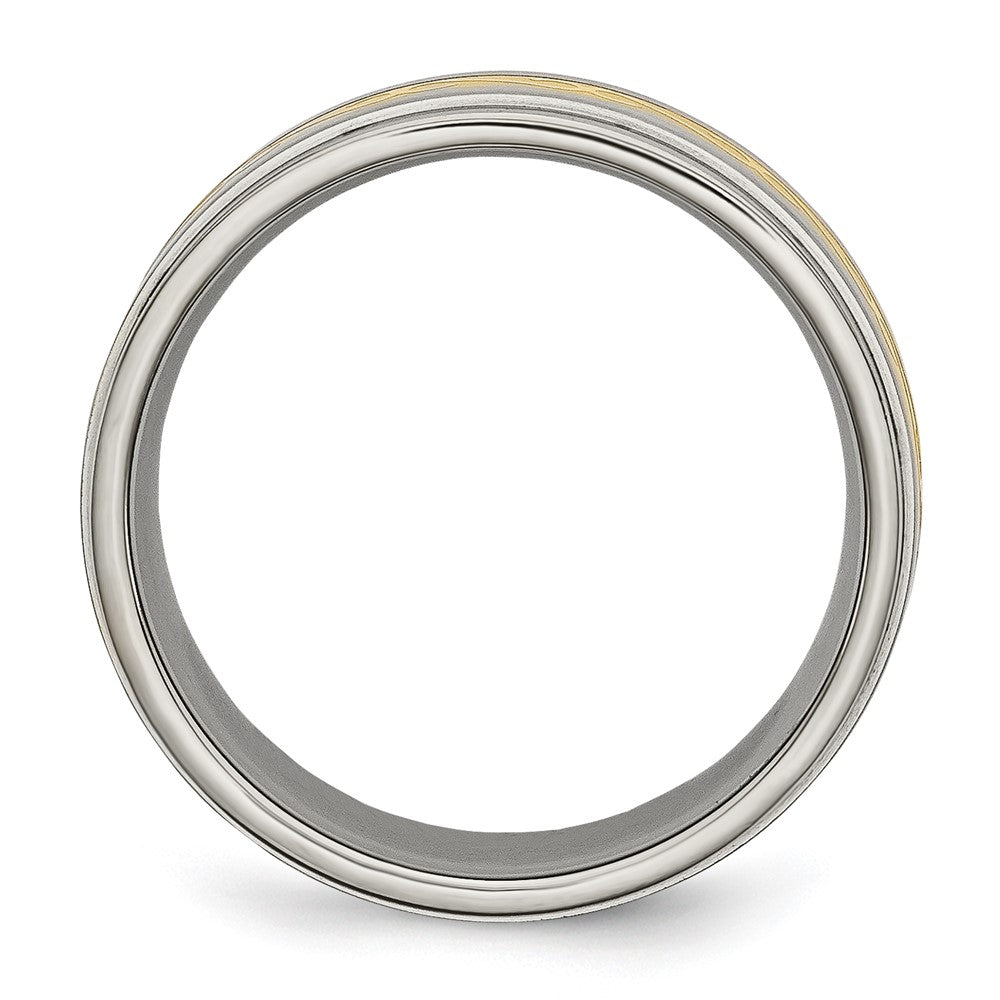 Titan 8mm Gelb Ip Beschichtet Satiniert/polished Ridged Kante Ring (size 9 Nur)