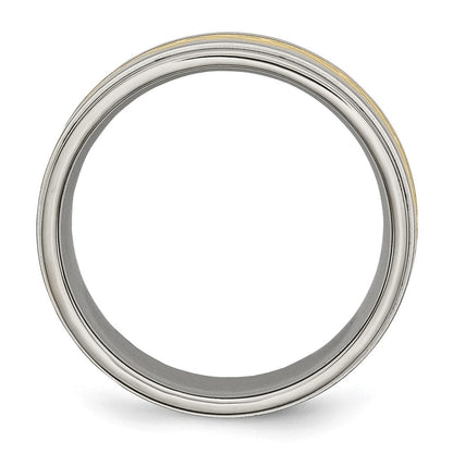 Titan 8mm Gelb Ip Beschichtet Satiniert/polished Ridged Kante Ring (size 9 Nur)
