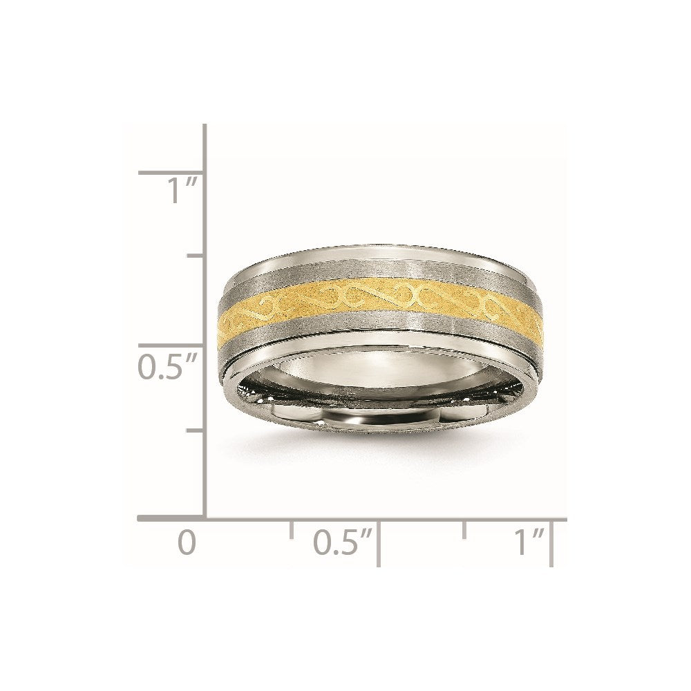 Titan 8mm Gelb Ip Beschichtet Satiniert/polished Ridged Kante Ring (size 9 Nur)