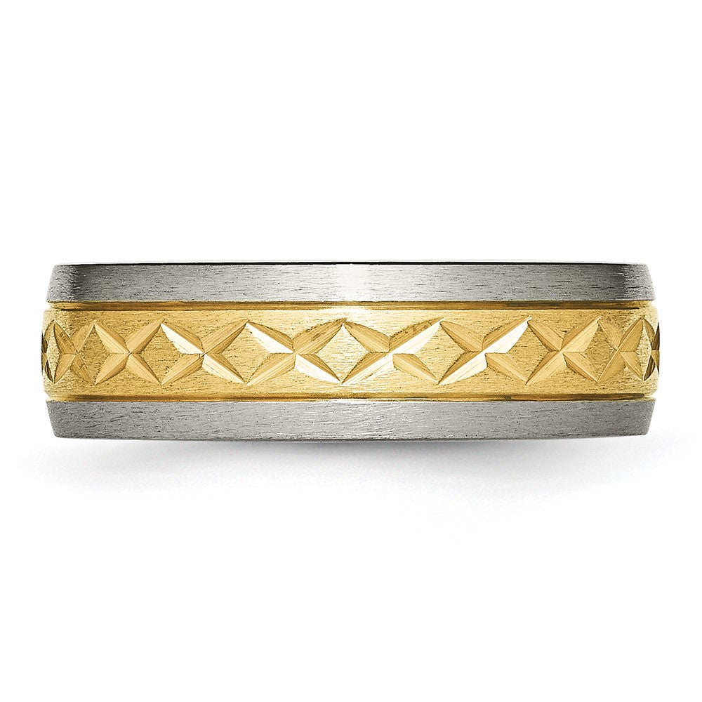 Titan 7mm Gelb Ip Beschichtet X Design Gerillt Satiniert Ring