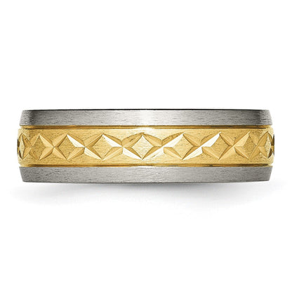 Titan 7mm Gelb Ip Beschichtet X Design Gerillt Satiniert Ring