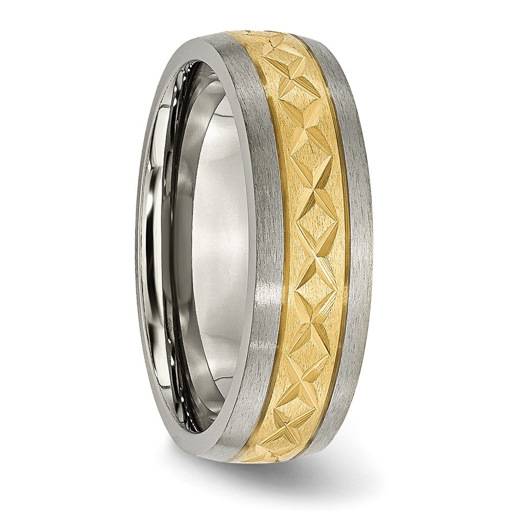 Titan 7mm Gelb Ip Beschichtet X Design Gerillt Satiniert Ring