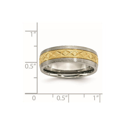 Titan 7mm Gelb Ip Beschichtet X Design Gerillt Satiniert Ring