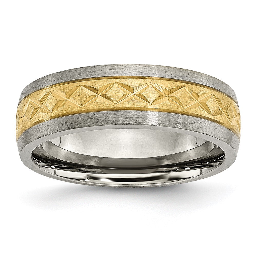 Titan 7mm Gelb Ip Beschichtet X Design Gerillt Satiniert Ring