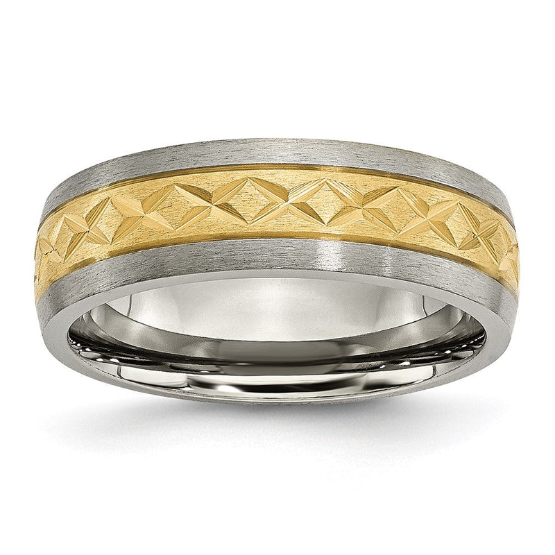 Titan 7mm Gelb Ip Beschichtet X Design Gerillt Satiniert Ring
