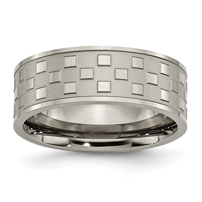 Titan Satiniert und Poliert Checkered 8mm Ring