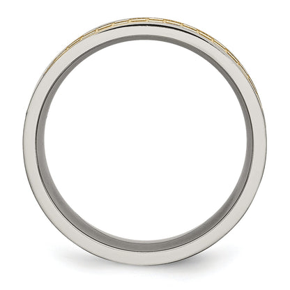 Titan 8mm Gelb Ip Beschichtet Satiniert und Poliert Checkered Ring