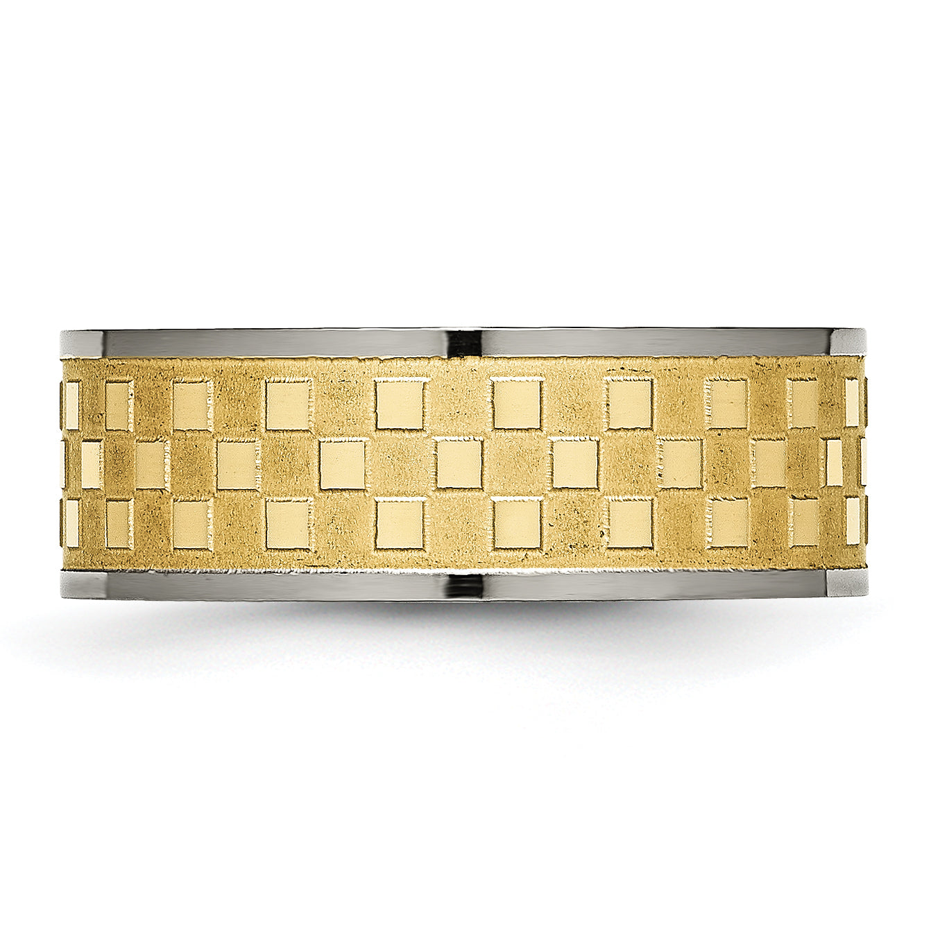 Titan 8mm Gelb Ip Beschichtet Satiniert und Poliert Checkered Ring