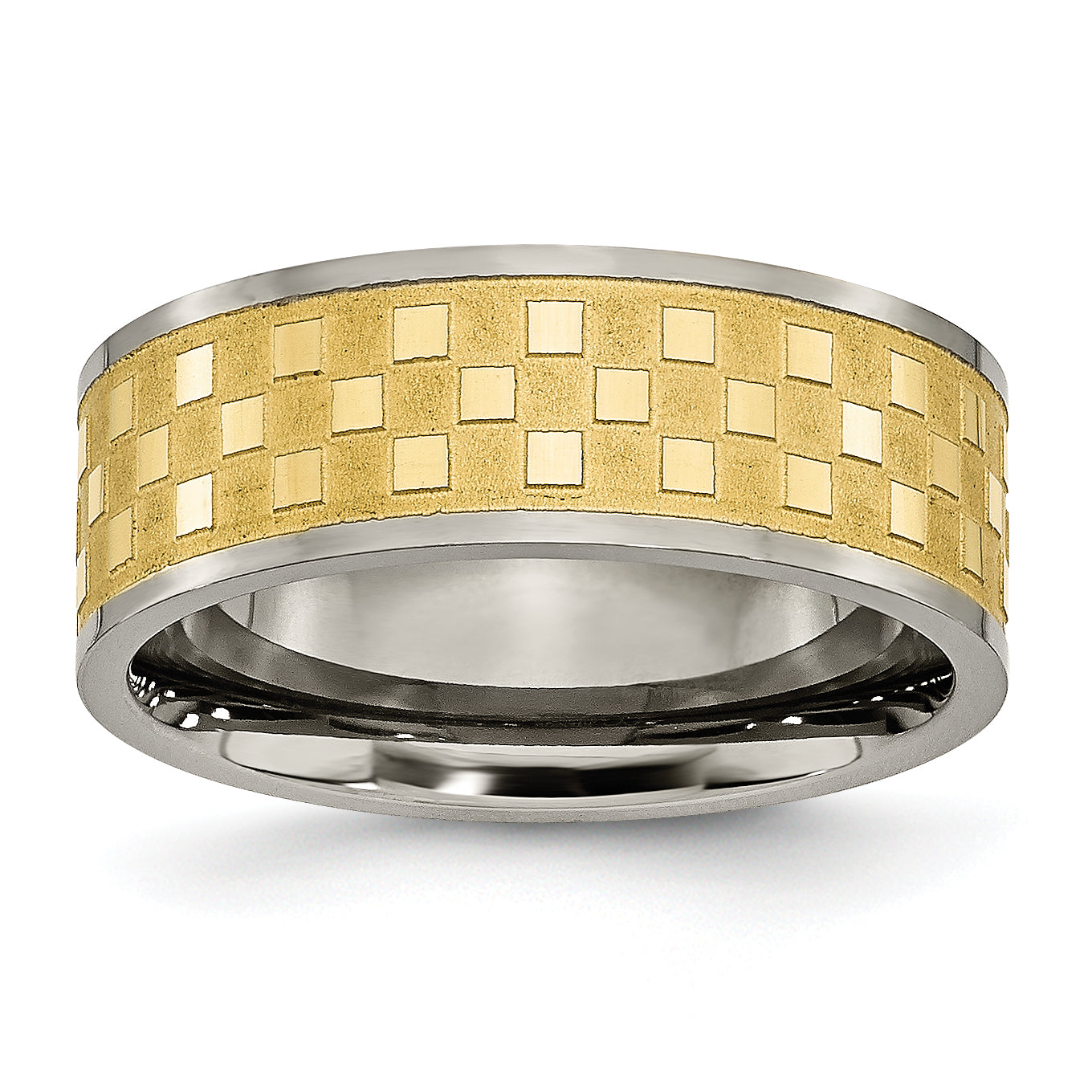 Titan 8mm Gelb Ip Beschichtet Satiniert und Poliert Checkered Ring