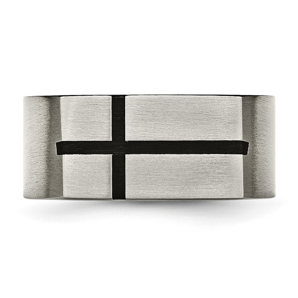 Titan 10mm Schwarz Emaille Kreuz Gebürstet Ring