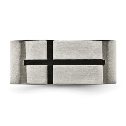 Titan 10mm Schwarz Emaille Kreuz Gebürstet Ring