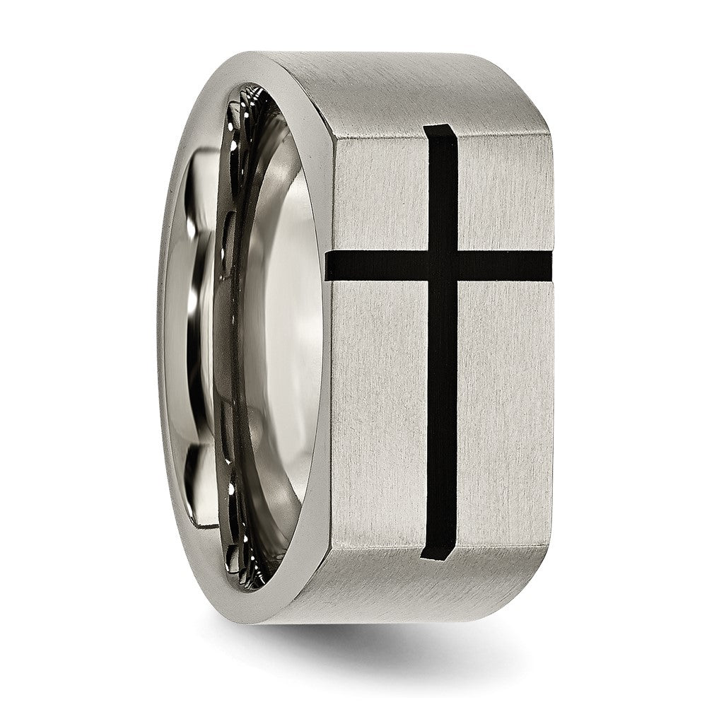 Titan 10mm Schwarz Emaille Kreuz Gebürstet Ring
