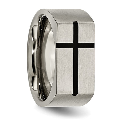 Titan 10mm Schwarz Emaille Kreuz Gebürstet Ring