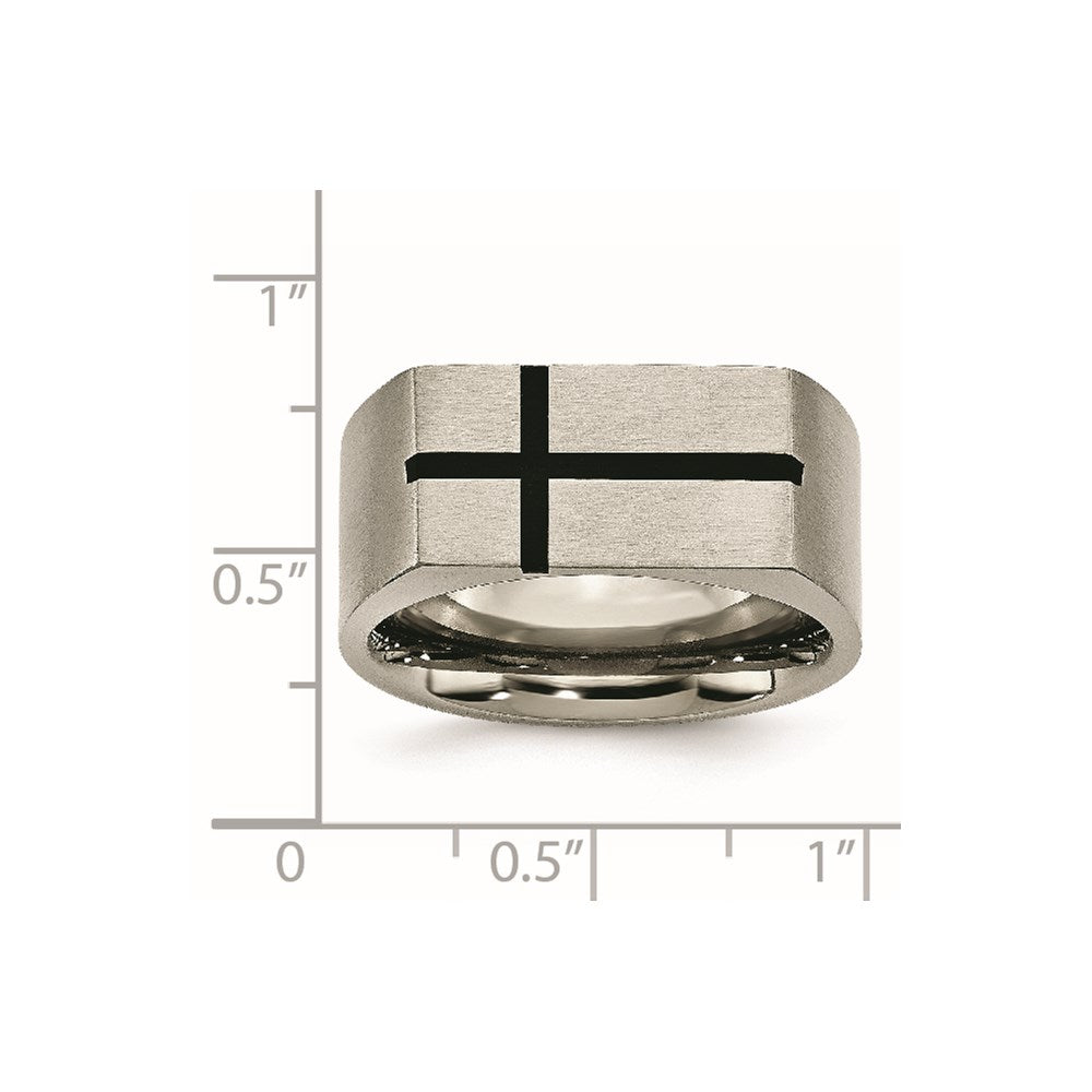 Titan 10mm Schwarz Emaille Kreuz Gebürstet Ring