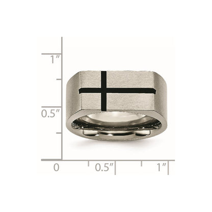 Titan 10mm Schwarz Emaille Kreuz Gebürstet Ring