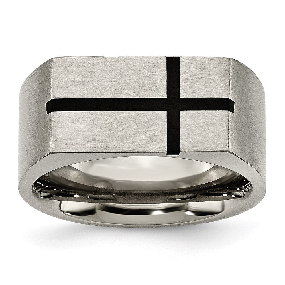 Titan 10mm Schwarz Emaille Kreuz Gebürstet Ring