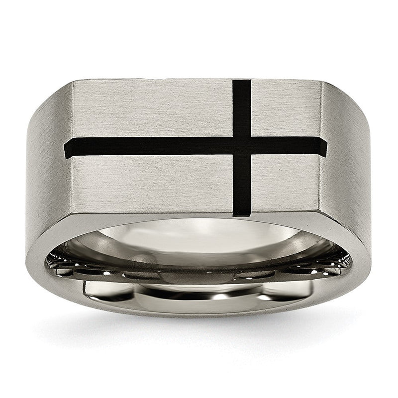 Titan 10mm Schwarz Emaille Kreuz Gebürstet Ring