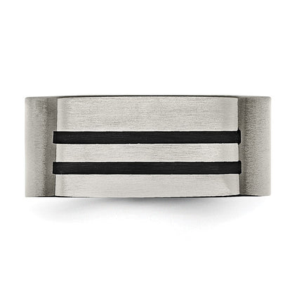 Titan Gebürstet Schwarz Emaille Stripes 10mm Ring