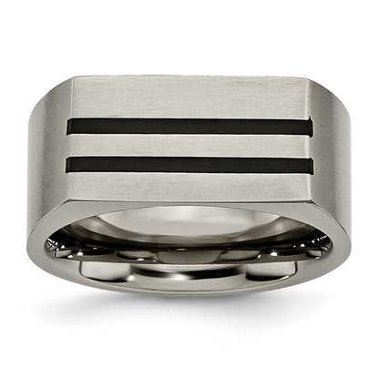 Titan Gebürstet Schwarz Emaille Stripes 10mm Ring