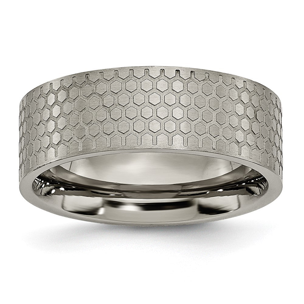 Titan Gebürstet Gemustert 8mm Flach Ring