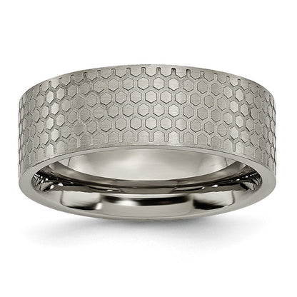 Titan Gebürstet Gemustert 8mm Flach Ring