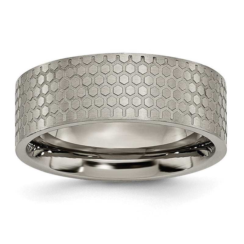 Titan Gebürstet Gemustert 8mm Flach Ring