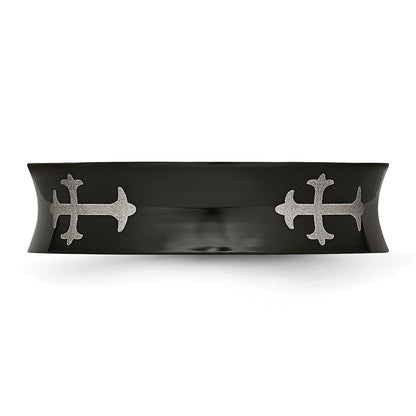 Titan Kreuz Schwarz Ip Beschichtet 6mm Konkav Ring