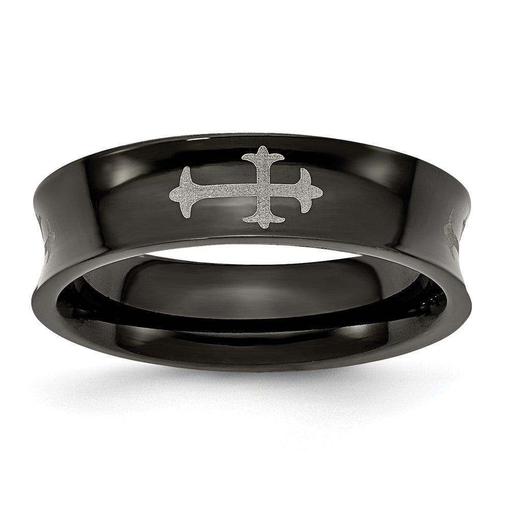 Titan Kreuz Schwarz Ip Beschichtet 6mm Konkav Ring