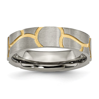 Titan Gebürstet Gelb Ip Beschichtet 6mm Gerillt Ring