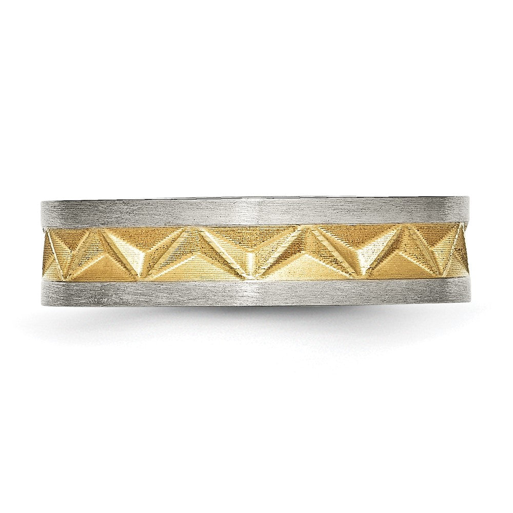Titan Gebürstet und Gelb Ip Beschichtet Damen 6mm Ring