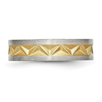 Titan Gebürstet und Gelb Ip Beschichtet Damen 6mm Ring